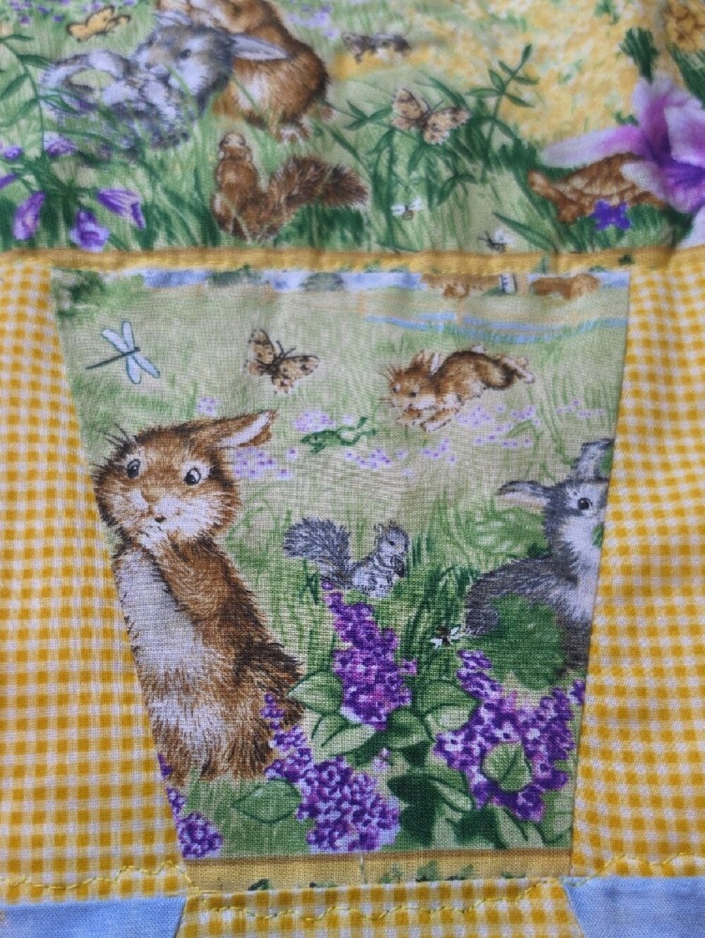 Handmade‎ Bunny Butterfly Patchwork Baby Blanket Yellow Gingham | 36x38.5 - Picture 2 of 6